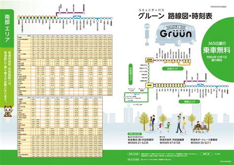 コミュニティバス「グルーン」 (常滑市) (愛知県)のバス停時刻表。